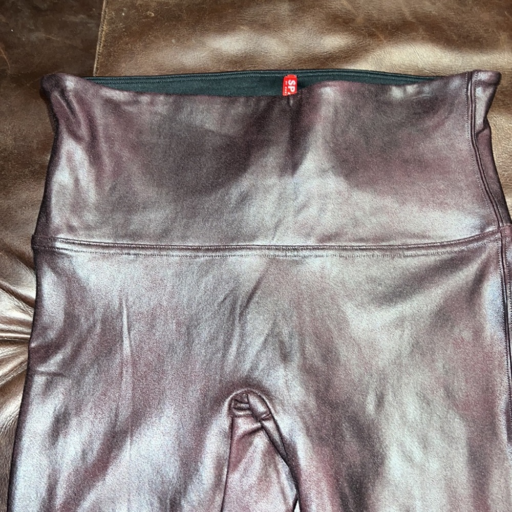 Spanx leggings - plum color w leather texture - size L